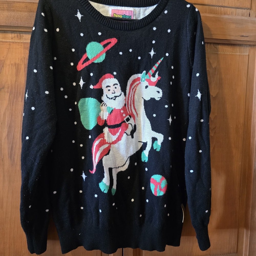 Tipsy Elves Black Santa Unicorn Sweater